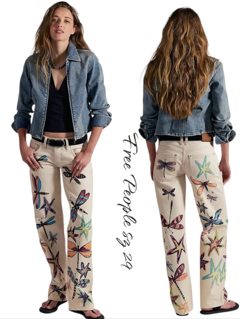 Free People We The Free Tennessee Low Rise Illusions Dragonfly Jeans 29